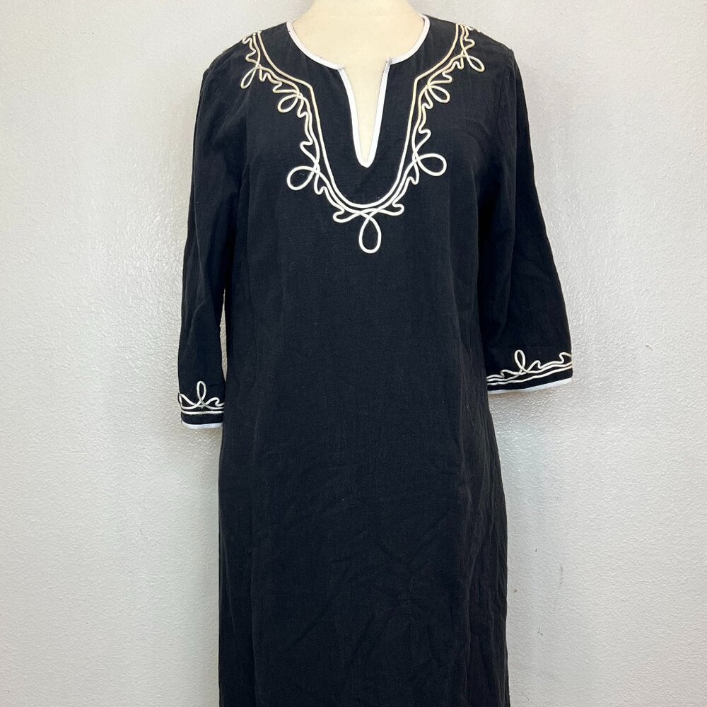 SOFT SURROUNDINGS Embroidered Tunic Robe Black Kaftan Maxi Dress Women Medium - Picture 3 of 8